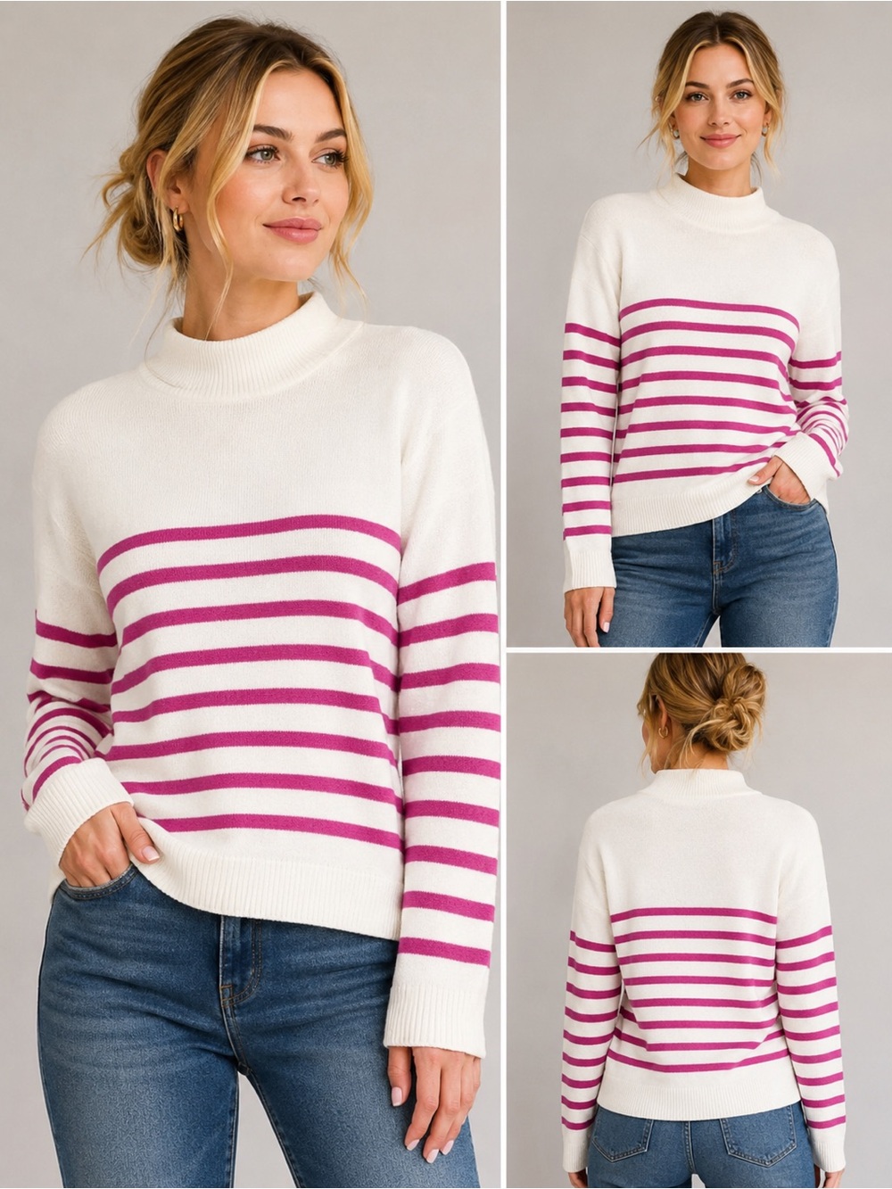 Truth by Republic Pink Stripe Mock Neck Sweater ✨
